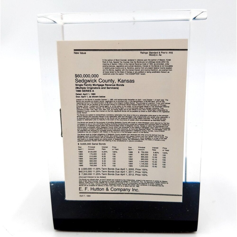 1980 Sedgwick County Paperweight Wichita Kansas RARE Vintage Mortgage Revenue Bo